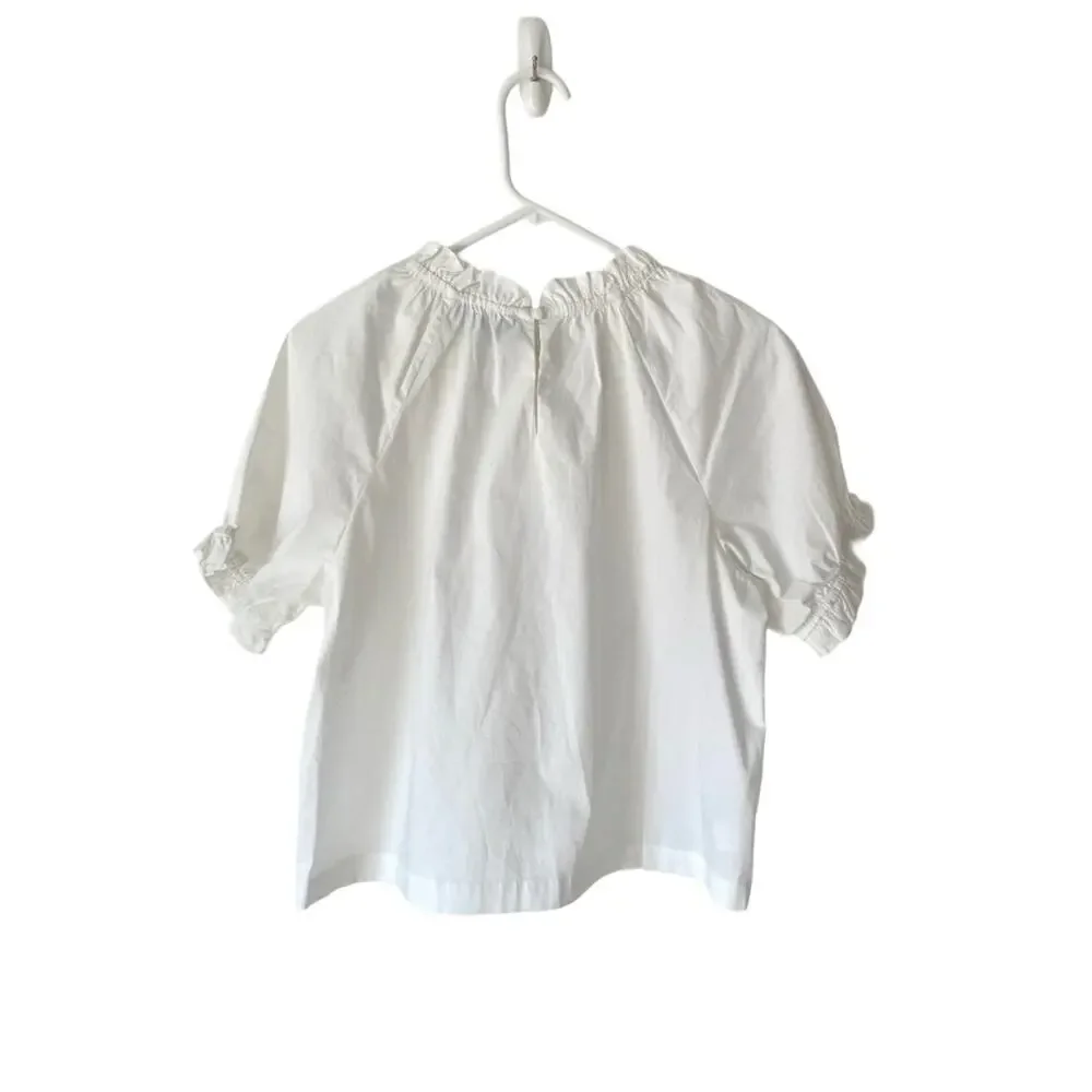 Hill House The Kit Ruffled Neck Short Sleeve Blouse White size medium